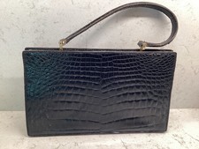 Vintage Black Alligator Crocodile Clutch Handbag strap with push release