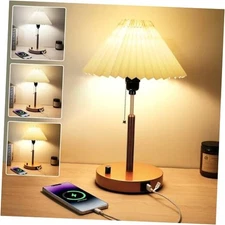 Bedside Table Lamp, Stepless Dimmable Lamp with USB C Charging Ports for 