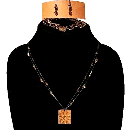 Cookie Lee Necklace, Earrings & Bracelet Set Daisy Flower Tag Double Wire Beads - Picture 2 of 21