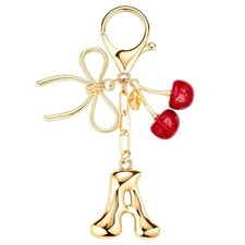 Initial Keychain Letter Bag Charms for Women, Purse Handbag A - Red Cherry