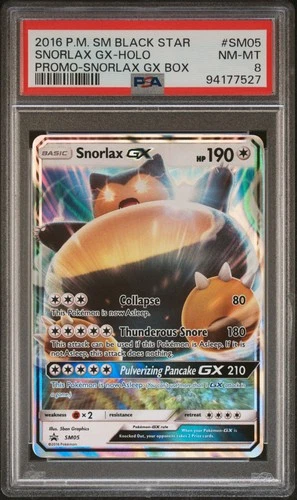 PSA 8 Snorlax GX SM05 Sun & Moon Holo Black Star Promo Pokemon Card