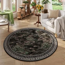 Circle Rug Impressionist-Style Vintage Round Rug 4ft Non Slip Low Pile Small 