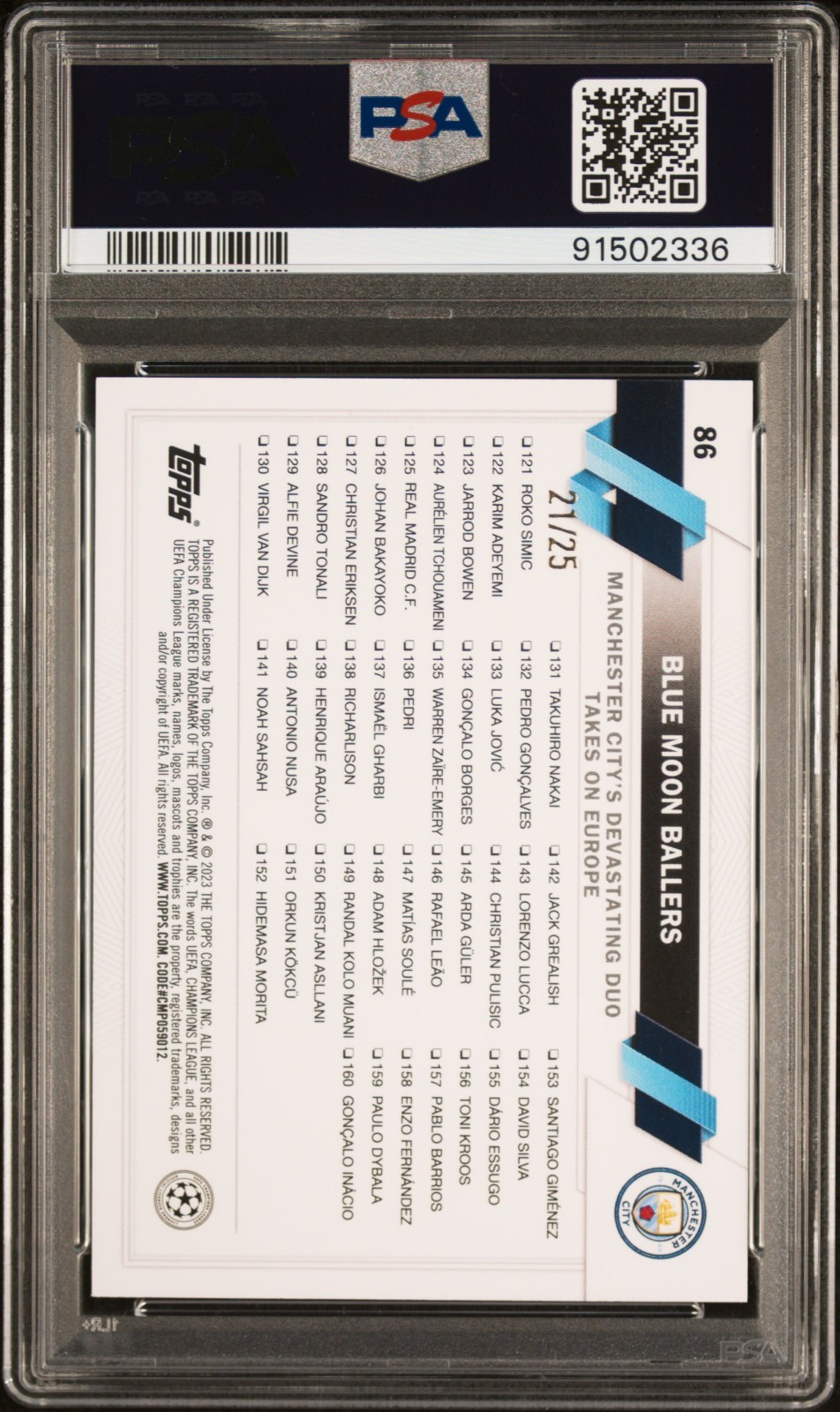 2022-23 Topps UCC 1ST ED BLUE MOON BALLERS Orange /25 PSA 10 Haaland & De Bruyne view 2