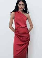MANGO MNG Red Wine Asymmetrical Satin MIDI Maxi Side Slit Dress Size 2 NWOT READ