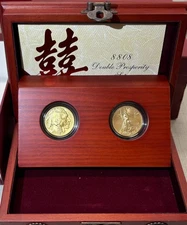 8-8-2008 1 Oz Gold 2 Coin Double Prosperity Set 1/2 Oz Buffalo And 1/2 Oz Eagle