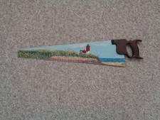 Antique Split Nut Saw Hand painted in Oil Artist Signed Jean Birch