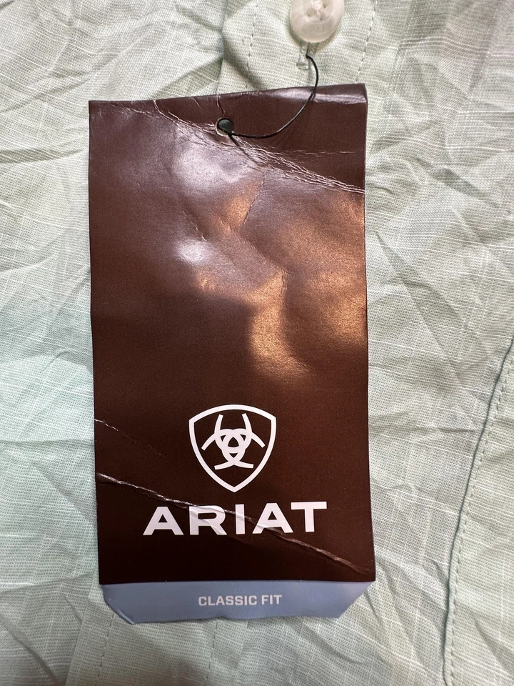 Ariat Shirt Mens XL Tall Mist Green Solid Slub Classic Fit Long Sleeve - Image 3 of 4