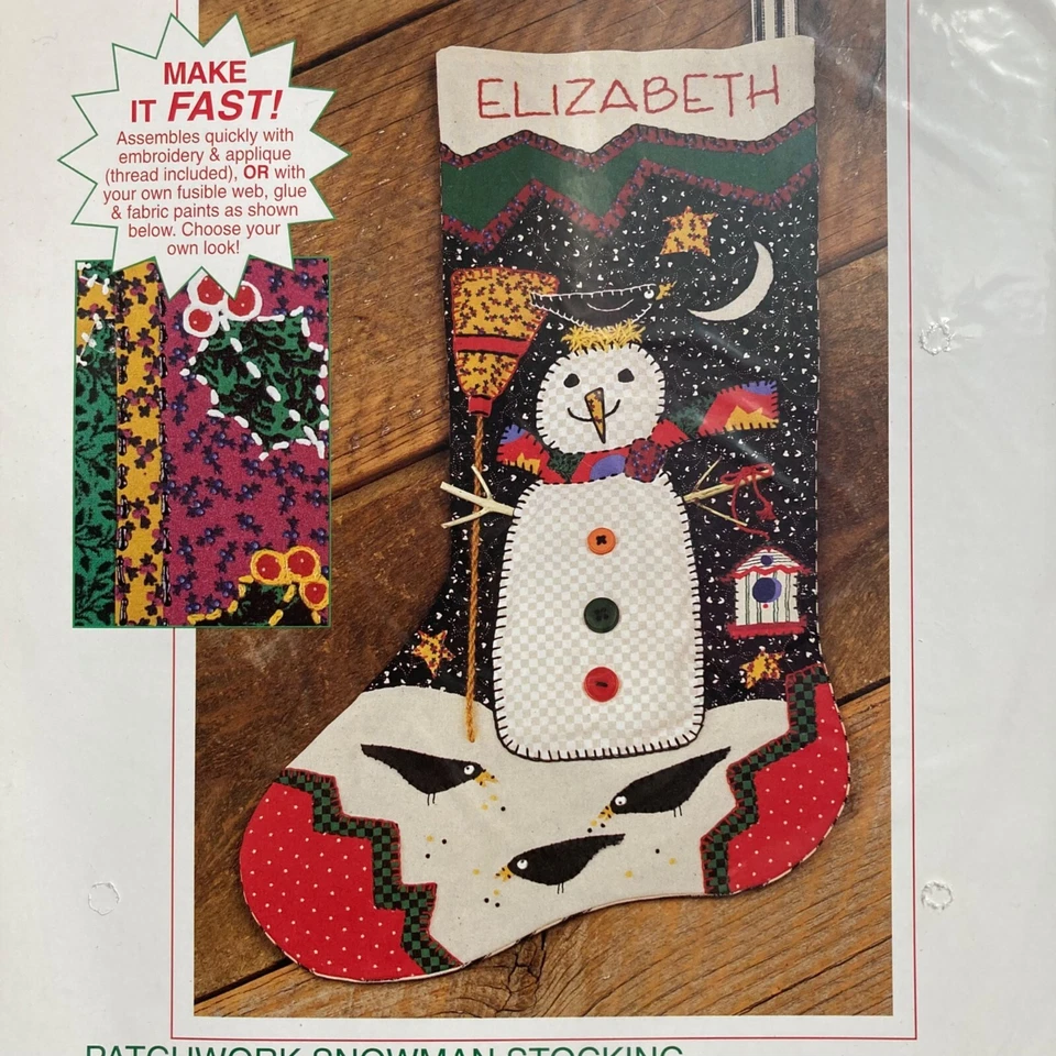 Sunset Patchwork Snowman Stocking Kit 18043 Embroidery Sewing Felt Project - Image 2 of 4