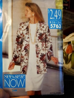 Butterick See & Sew 5763 Misses' Dress & Jacket Sewing Pattern Size 16-24 Uncut