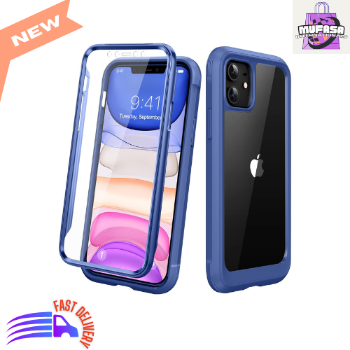 iPhone 11 Case, Rugged TPU Bumper w/ Built-in Screen Protector (Blue & Clear)