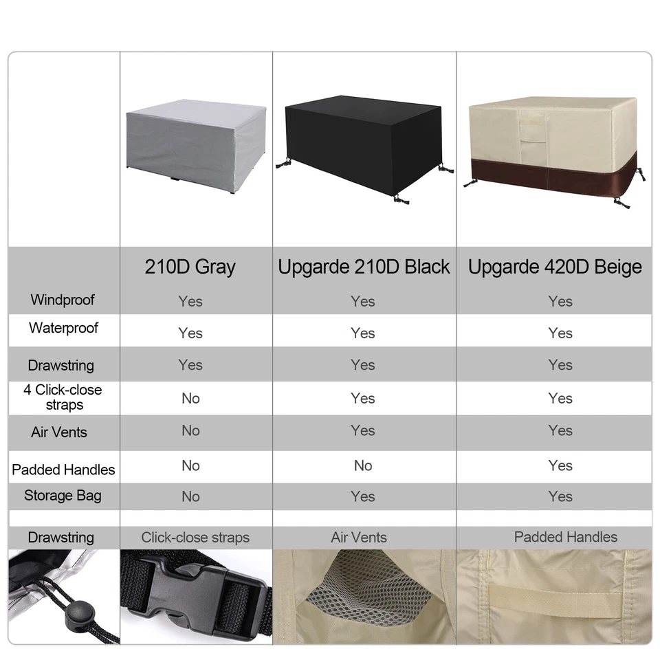 Upgrade Outdoor Furniture Cover Heavy Duty Waterproof Patio Table Cover 3-Color - Image 2 of 4