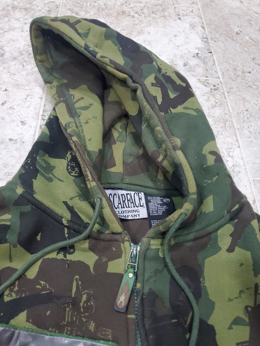 ULTRA RARE Y2K Scarface Hoodie Full Zip Bape Style Camouflage Green  Menu0026#039;s Sz 2XL | eBay