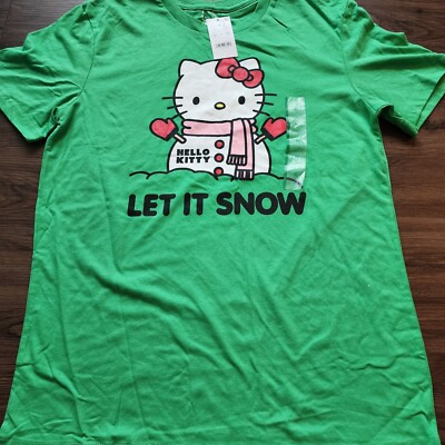 Hello Kitty: ''Let It Snow'' T-Shirt, Size Womens Medium, Color Green, NWT