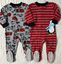 Lot of 2 - Footed Fleece Pajama Sleeper 12 Months, Carter's, Trucks  Penguin