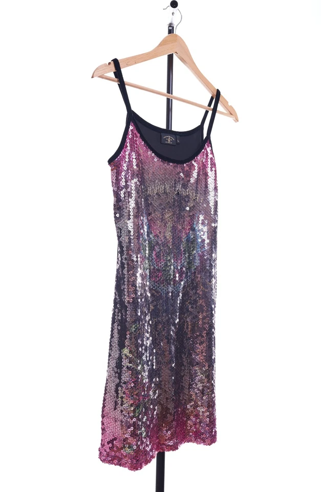 Christian Audigier Sequinned Party Mini Dress, Butterfly Skull Rose Racer L (Q1) - image 2 of 4