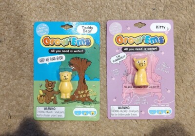 2 GROW 'EMS - Teddy Bear & Kitty Cat - Grows 600% in Water - New Sealed Packages