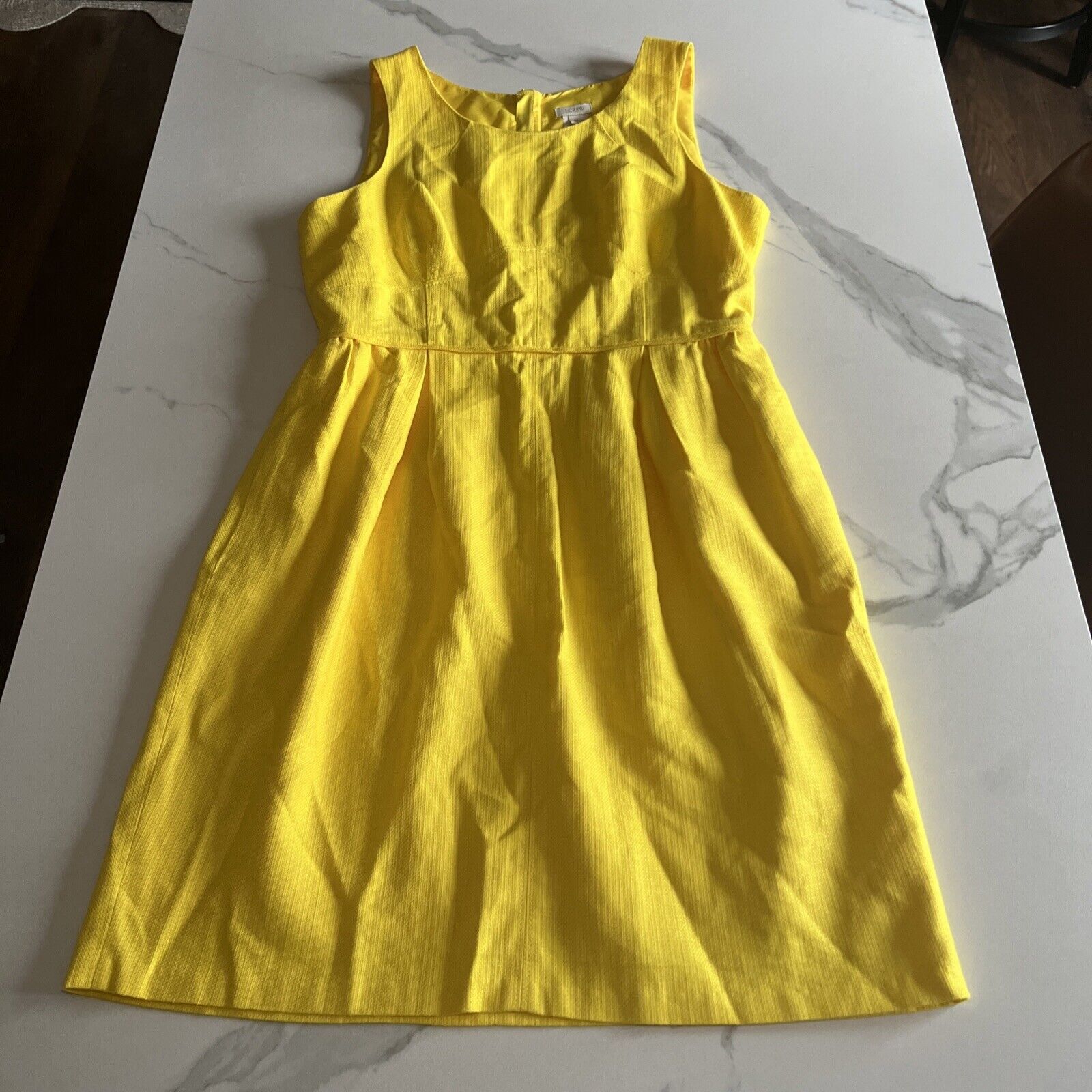 J Crew Size 10 Yellow Textured Knit Dress Sleeveless Pockets Lined Cotton Modal