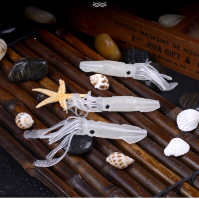 4pcs Big Game Soft Rubber Trolling Squid Lure Glow Soft Worm Bait 8g11cm