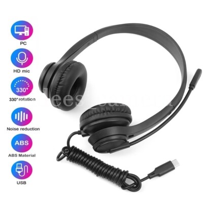 Noise Cancelling Headset For PC Call Centre Headphone With Microphone USB/3.5mm*
