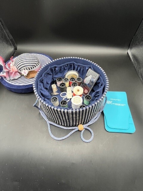 Vintage Hat Sewing Box Basket, Pin Cushion - Rare!