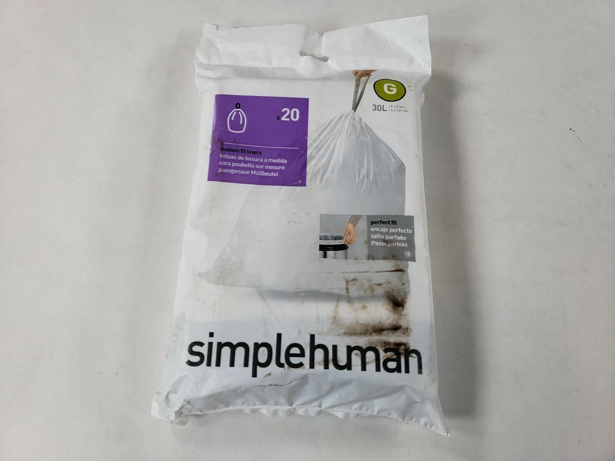 Simplehuman Custom Fit Liners G 30 L 8 US GAL Drawstring Trash Bags Pack Of  20