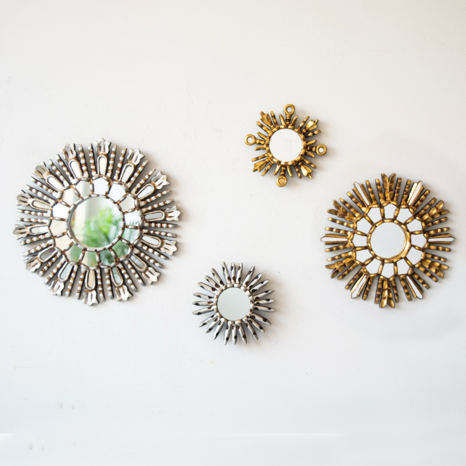 Silver sunburst Mirror set 4 for wall, Accent gold Round Mirror