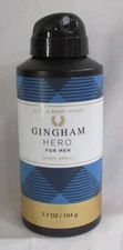 Bath & Body Works Men's Collection Body Spray 3.7 oz GINGHAM HERO FOR MEN new