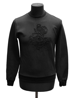 C0 CHRISTIAN DIOR Black Floral Embroidery Stretchy Sweatshirt