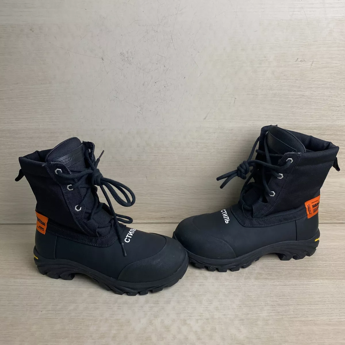 Heron Preston Black Textile Round Toe Lace Up Security Boots Womens Size 40