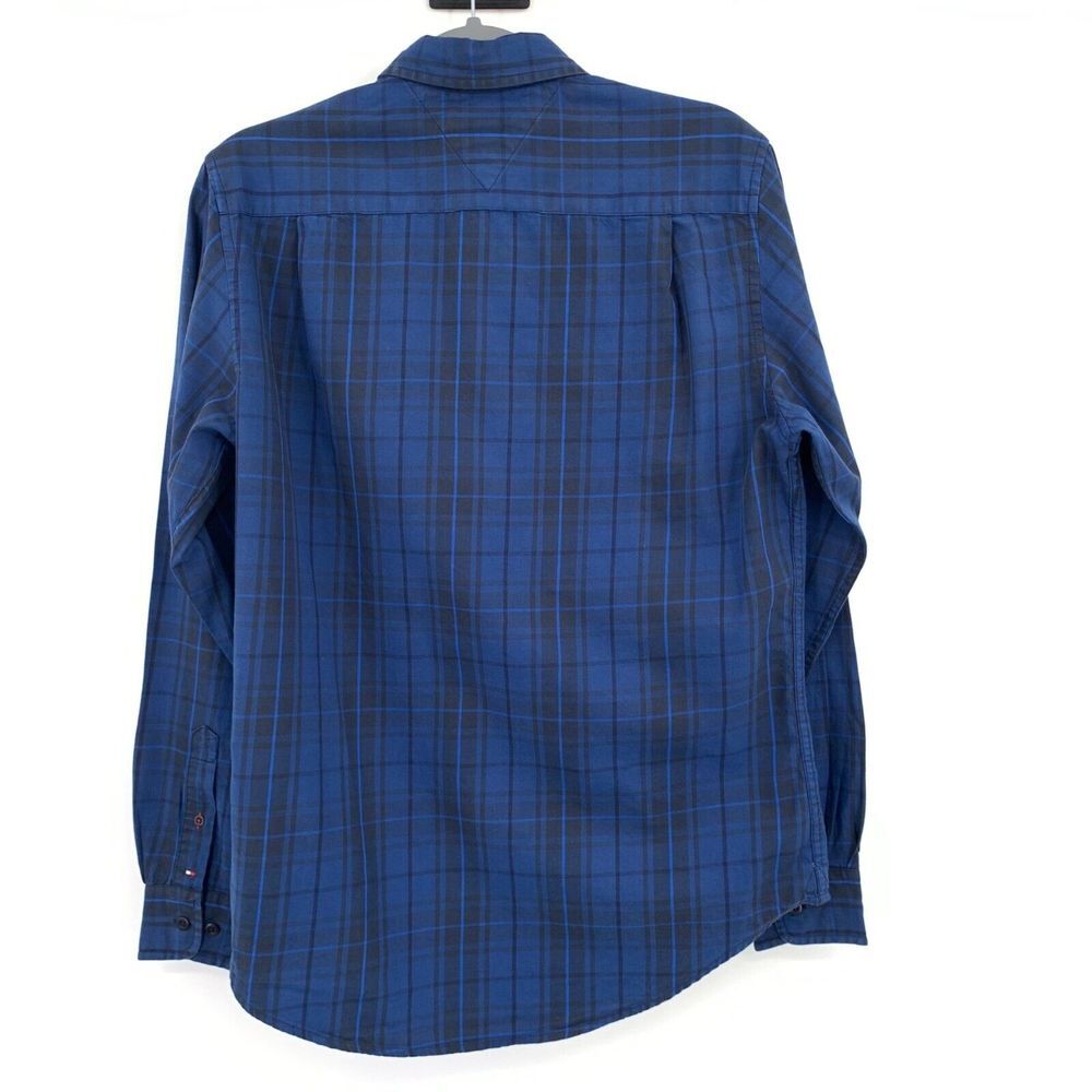 Tommy Hilfiger Custom Fit Cotton Blue Plaid Men's Long Sleeve Shirt Size Small thumbnail 4