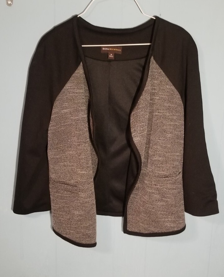 Dana Buchman Jacket Women's Size 10 Black Gray With Pockets Open Front