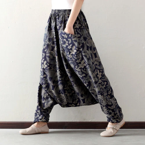 Harem Pants Floral Linen Pants for Women