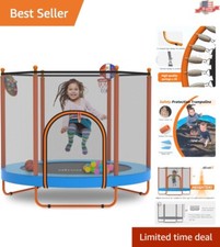 Safety Enclosure Kids Trampoline with Dartboard  Ocean Balls - Indoor/Outdoor