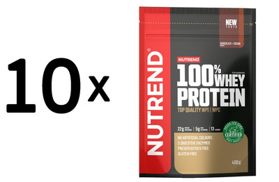 10 x Nutrend 100% Whey Protein, Chocolate + Cocoa - 400g (32,50 EUR/kg)