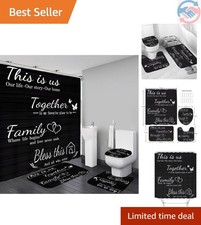4pcs Black Family Shower Curtain Set with Rugs and Accessories
