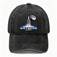 Artemis 2026 Moon Rocket Print Washed Baseball Cap, Unisex Casual Dad Hat