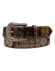 Nocona Women's 1 1/2" Calf Hair Belt w/ Aqua Stone Round Concho, Brown