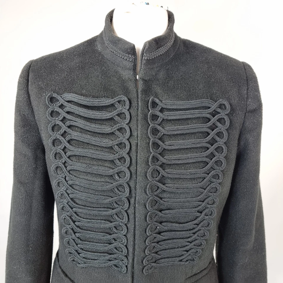 Joe Browns Military Style Coat Black Braided Front Jacket UK 10 Floral Lining - Image 3 of 4