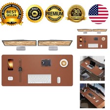Leather Desk Mat 48 x 17 Inch Desk Pad Protector Brown Large