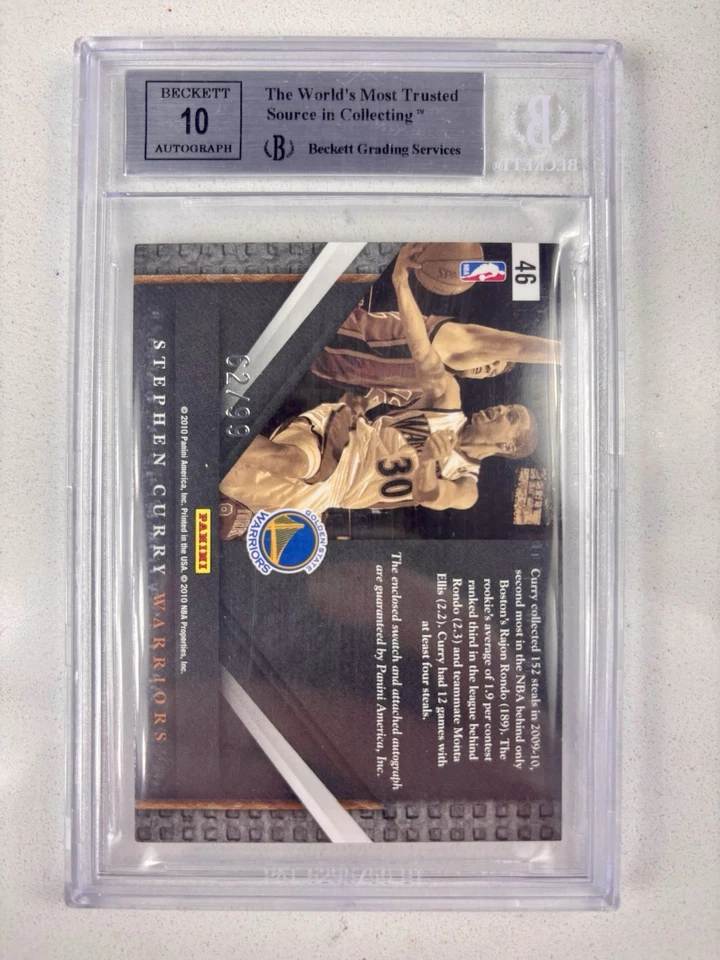 Panini Limited 2010 juego usado parche automático Steph Curry/99 BGS 8,5 (10 automático) Foto 2 de 2