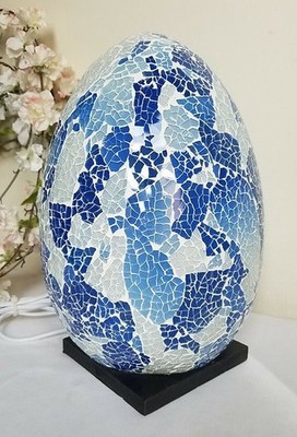Mosaik Glas Lampe / Blau / Grau / Handarbeit / Ambientebeleuchtung / 28x20x20cm