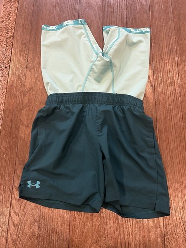 Boys Under Armour 2 In 1 Compression Shorts Large Green - Picture 2 of 2