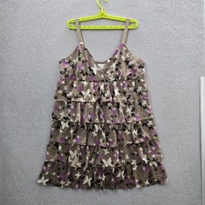 Old Navy Women Dress XL Brown Floral A-Line Whimsical Ruffle Sleeveless Fairy