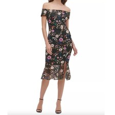 GUESS Off-The-Shoulder Lace Floral Midi Dress Size 4