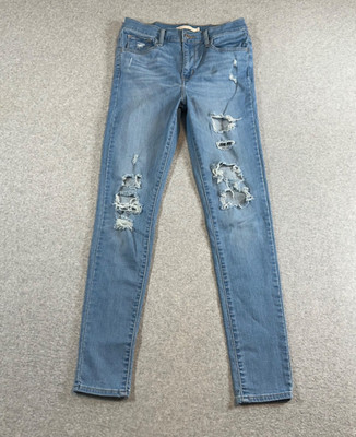 Levis 721 Women's Size 29 High Rise Skinny Medium Wash Denim Jeans Distressed