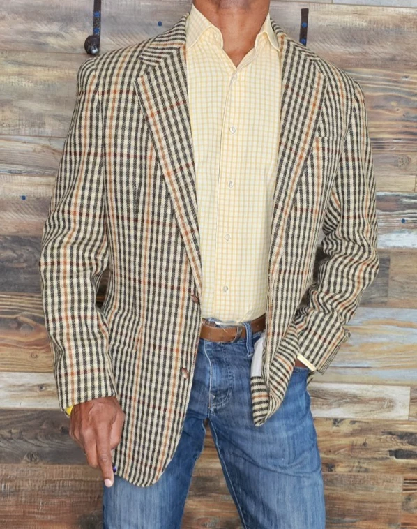 Vintage Southwick Paul Stuart Tweed Windowpane Striped Blazer Jacket 42R - Image 4 of 4