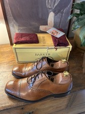 Barker Oxford Semi Brogue Shoes Tan Leather UK 9.5 G Wide Fit Made In England