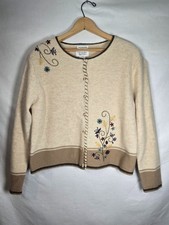 VTG Christopher Banks Wool Hand Embroidered Floral Cardigan Women's Med
