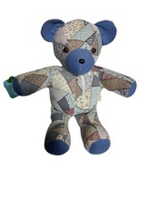 Quilted Teddy Bear Vintage Blue Patchwork 18  Nursery Baby Retro
