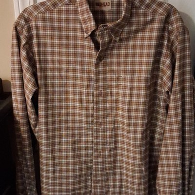 RedHead Men's Brown Plaid Flannel Button-Down Shirt Long Sleeve Cotton